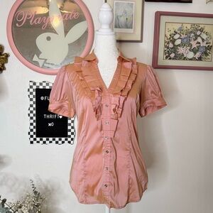 Express Blush Ruffle Button-Up Blouse